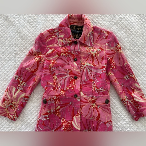Vintage Dolce & Gabbana Pink Hibiscus Floral Blazer Cotton Linen IT 40 US 4 - Picture 6 of 15